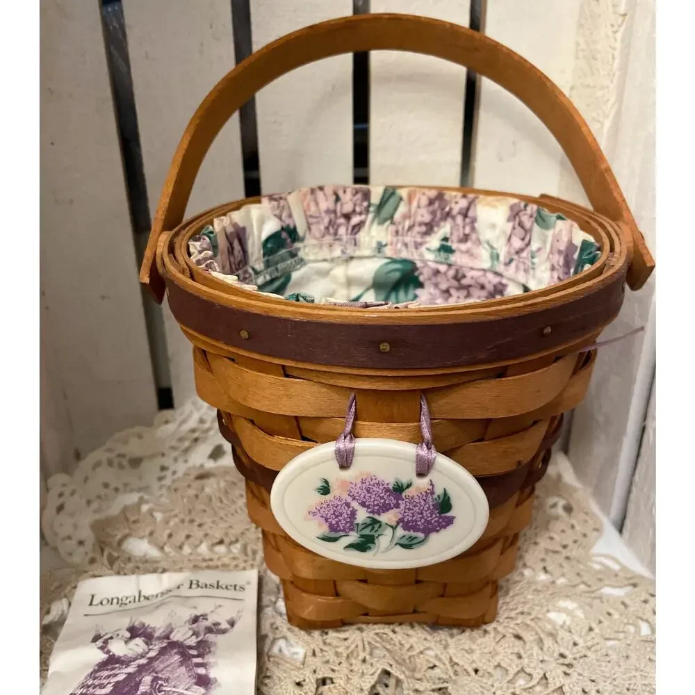 Vintage Cottagecore Longaberger 1994 May Series Lilac Small Basket w/ Handle